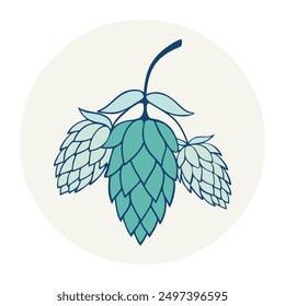 Hop plant with cones and leaves, doodle stylized drawing, logo icon element design.