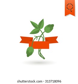 Hop with Ribbon. Oktoberfest Beer Festival. Flat design style. Vector
