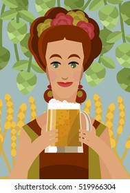hop and rye and girl drinking fresh beer