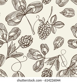 Hop seamless pattern doodle with repeating beautiful berries on the white background hand drawing vector illustration