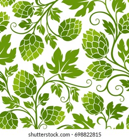 Hop seamless pattern. Ornamental background for brewery products design