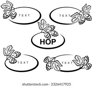 Hop set. Collection hop leaves frame. Vector