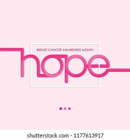 Hope blended interlaced creative lettering. Breast Cancer Awareness Month. Trendy vector liquid 3d calligraphy for your design