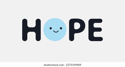 Hope - Blue and Black Minimalist Heading, Typography, Type Script, Sticky Banner or Lettering with Smiling Face - Vector Design Concept