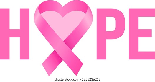 Hope. Breast Cancer Awareness Calligraphy Poster Design. October is Cancer Awareness Month. Vector Illustration.