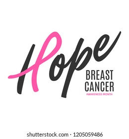 Hope breast cancer awareness month illustration with ribbon. Vector illustration