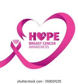 HOPE Breast Cancer Awareness Pink Heart Ribbon Vector