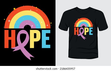 "Hope" Breast cancer awareness rainbow t-shirt design.