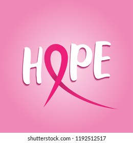 Hope (Breast Cancer) - hand drawn Breast Cancer Awareness month lettering phrase. Brush ink vector quote for banners, greeting card, poster design. 