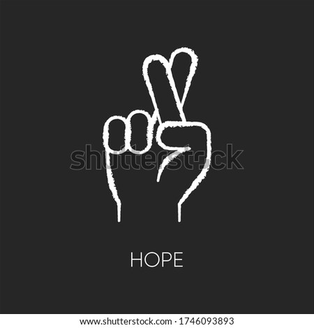 Hope chalk white icon on black background. Crossed fingers for luck. Optimistic outlook. Positive attitude. Wish of good expectation. Promise for possibility. Isolated vector chalkboard illustration