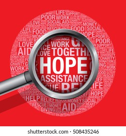 Hope in charity word cloud help concept, vector illustration