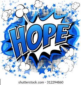 Hope - Comic book style word isolated on white background.
