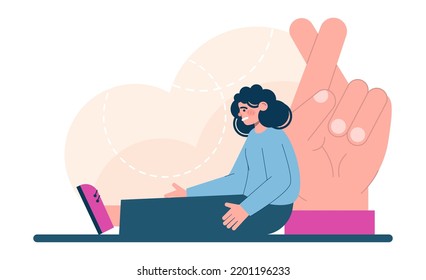Hope concept. New beginning and faith in the future, support and kindness. Character wishing, praying for the best. Positive mindset. Flat vector illustration.