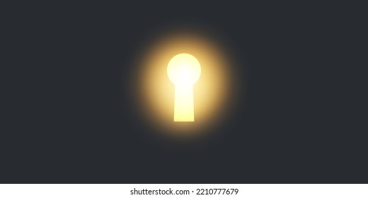 Hope, Curiosity or New Solution, Freedom Concept - Key Hole on Dark  Wall with Shiny Bright Light Coming Through from Outside - Template for Business, Vector Design, Illustration in Editable Format