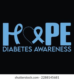 Hope Diabetes Awareness, (Blue) ribbon, cancer awareness shirt print template, vector clipart ribbon