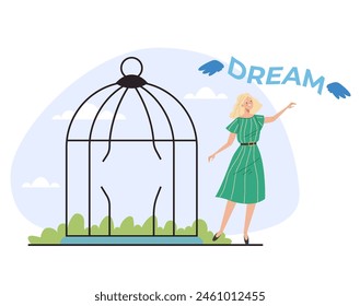 Hope and dream fly away lost and despair isolated concept. Vector flat graphic design illustration