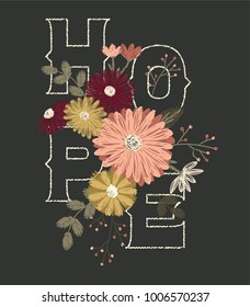 hope flowers embroidery vector