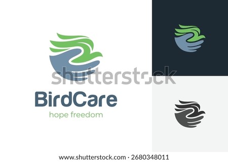 Hope Freedom Logo Design with Abstract Bird and Caring Hands for Charity and Wildlife Protection Vector Symbol 