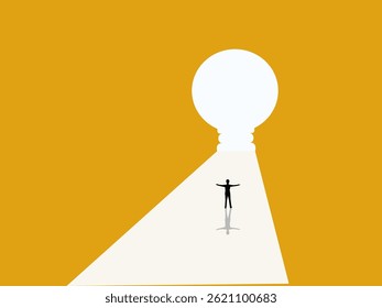 Hope for the future,Businessman see light at light bulb door