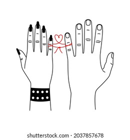 Hope hands touch. Cartoon concept of romantic relationships, symbol togetherness of lovers, vector illustration of caring and safety of connecting the palms isolated on white background