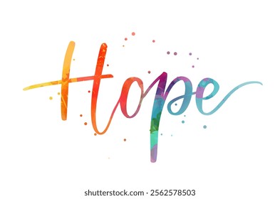 Hope - handwritten modern watercolor calligraphy lettering.