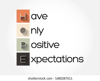 HOPE - Have Only Positive Expectations acronym, concept background