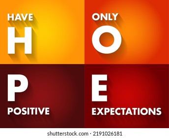 HOPE - Have Only Positive Expectations acronym, concept background