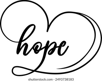 Hope heart. Hand lettering typography vector illustration