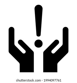 Icono de esperanza, mano humana con símbolo de marca de exclamación, ayuda y protección diseño gráfico, soporte ilustración vectorial.