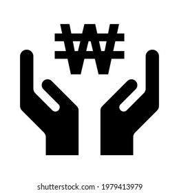 Hope icon, human hand with won symbol, help and protection  graphic design, support vector illustration .