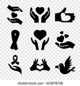 Hope icons set. set of 9 hope filled icons such as ribbon, heart on hand, hands holding heart