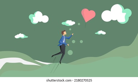 A hope. illustration vector. a men chasing a balloon in the wind.