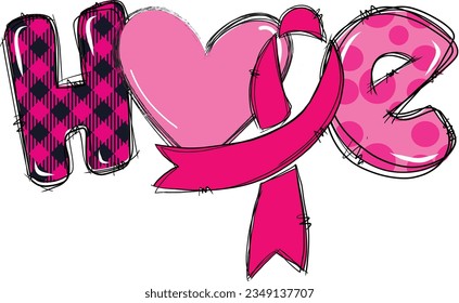 Hope Letter Heart Pink Ribbon Breast Cancer Awareness.