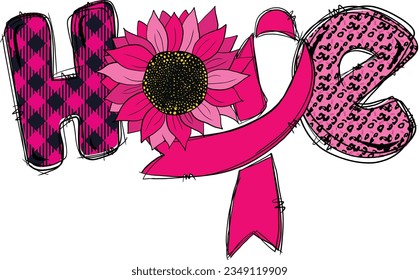 Hope Letter Sunflower Pink Ribbon Breast Cancer Awareness.