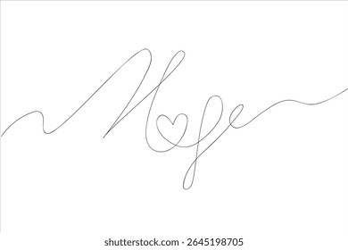 HOPE Lettering. Continuous Single Line Drawing Line Art heart. International Day of Hope. International Day of Charity. Vector illustration.