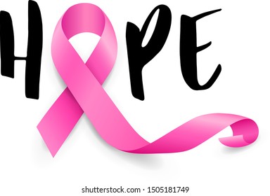 Hope lettering design with pink ribbon. Breast Cancer Awareness Month Campaign. For poster, banner and t-shirt. Vector Illustration isolated on white background.