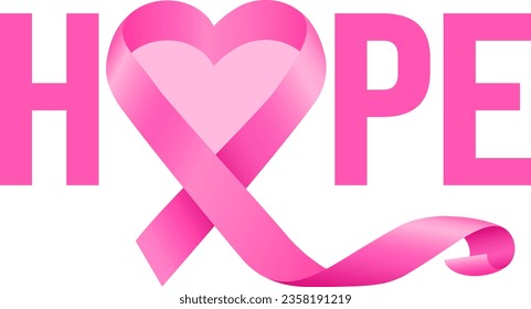 Hope lettering design with pink ribbon. Breast Cancer Awareness Month Campaign. For poster, banner and t-shirt. Vector Illustration.