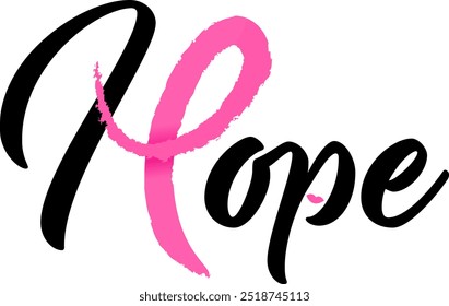 Hope lettering design with Pink ribbon, Brush style for poster, banner and t-shirt. Breast cancer awareness concept. Illustration