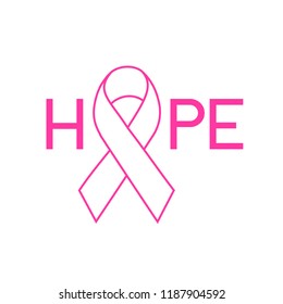 Hope lettering design with ribbon. Breast Cancer Awareness Month Campaign. For poster, banner and t-shirt. Vector Illustration isolated on white background.