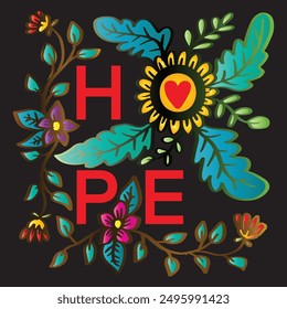 HOPE lettering. Inspirational quote. Hand drawn vector illustration.