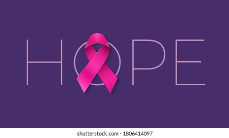 Hope lettering with pink ribbon - Breast Cancer Awareness Month concept - vector illustration