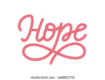 Hope lettering single word as vector concept of breast cancer survivers. A pink ribbon shape word as believe in jesus and hope vector concept. Vector illustration EPS 10