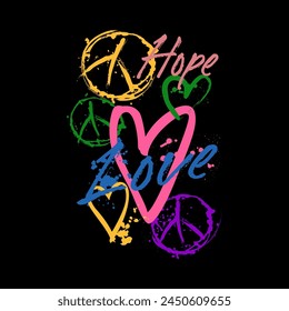 hope love peace, Graphic design print t-shirts fashion, illustration, vector, posters, cards, stickers, mug