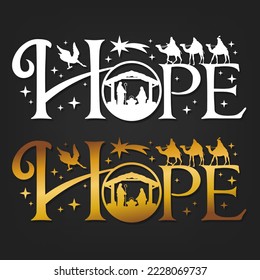 Hope Nativity Scene Silhouette. Holidays Christmas Religion. Holly Night Characters. Cut File Design. Vector Clip Art. svg