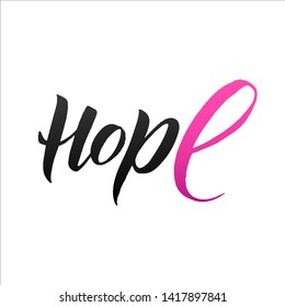 Hope. Pink Ribbon Breast Cancer Awareness Vector Illustration
