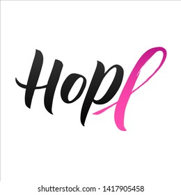 Hope. Pink Ribbon Breast Cancer Awareness Vector Illustration