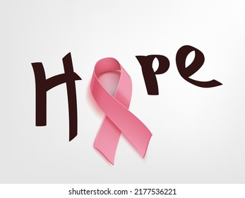 Hope With Pink Ribbon For Breast Cancer Awareness Banner. EPS10 Vector