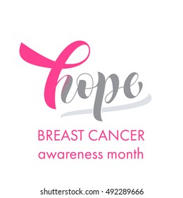 Hope pink ribbon symbol for Breast Cancer Awareness October Month. Vector pink ribbon icon