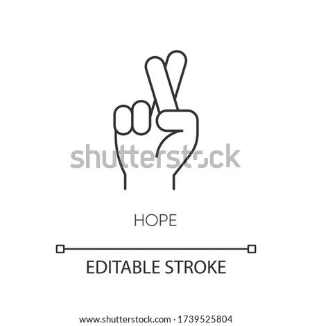 Hope pixel perfect linear icon. Crossed fingers for luck. Optimistic outlook. Positive attitude. Thin line customizable illustration. Contour symbol. Vector isolated outline drawing. Editable stroke