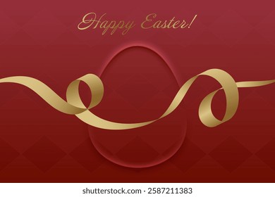 Hope and Renewal. Easter Sunday, golden ribbon, deep red background, resurrection, divine grace, prayer, church service, faith, blessings, joyful celebration.